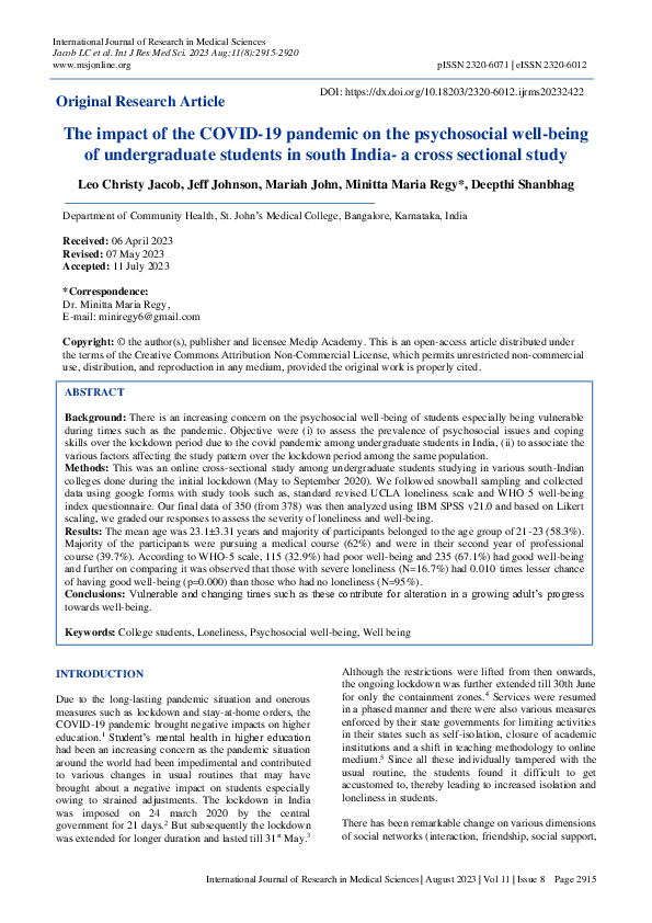 (PDF) The impact of the COVID-19 pandemic on the psychosocial well ...