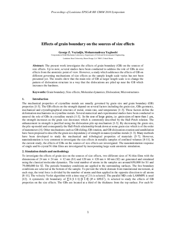 (PDF) Effects of grain boundary on the sources of size effects