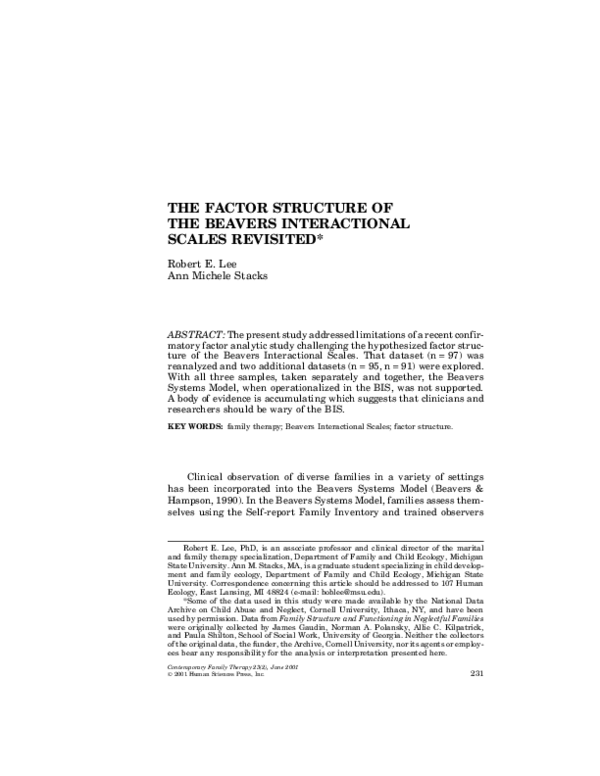 (PDF) The Factor Structure of the Beavers Interactional Scales Revisited