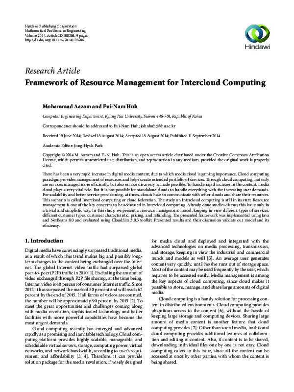 (PDF) Framework of Resource Management for Intercloud Computing