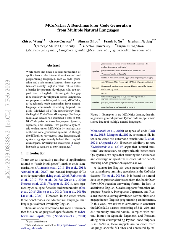 (PDF) MCoNaLa: A Benchmark for Code Generation from Multiple Natural ...