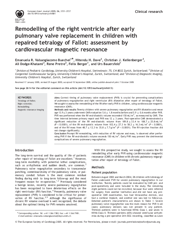 (PDF) Remodelling of the right ventricle after early pulmonary valve ...