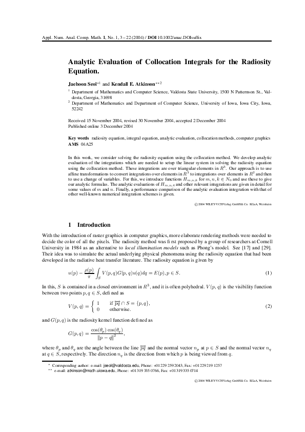 (PDF) Analytic Evaluation of Collocation Integrals for the Radiosity ...