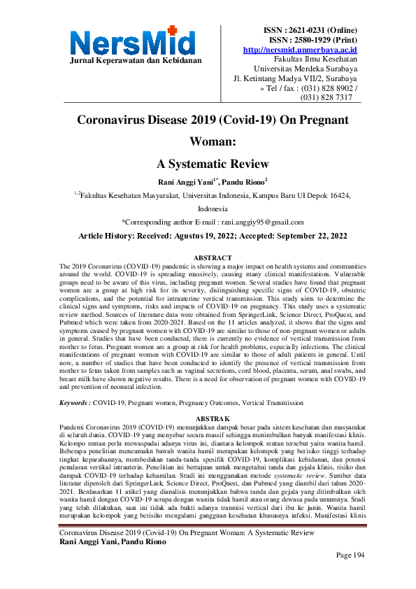 (PDF) Coronavirus Disease 2019 (COVID-19) On Pregnant Women: A ...