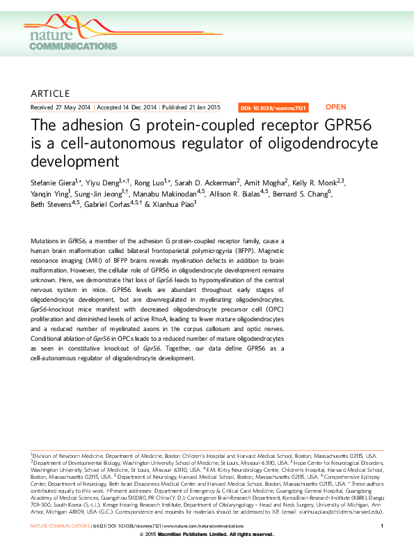 (PDF) The adhesion G protein-coupled receptor GPR56 is a cell ...