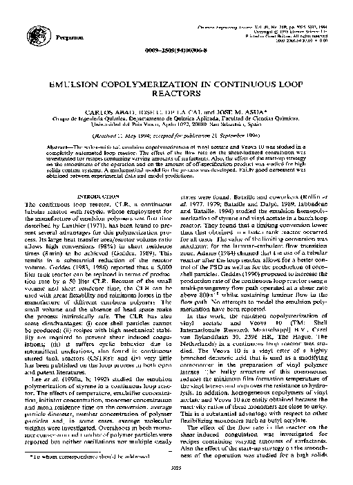 (PDF) Emulsion copolymerization in continuous loop reactors