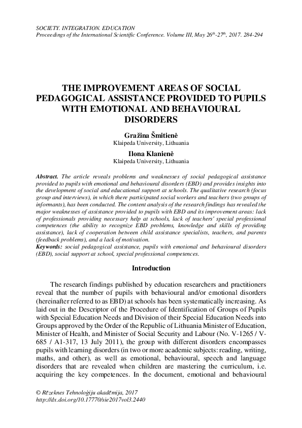 (PDF) The Improvement Areas of Social Pedagogical Assistance Provided ...