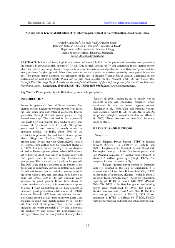 (PDF) A study on the beneficial utilization of fly ash fr om power ...