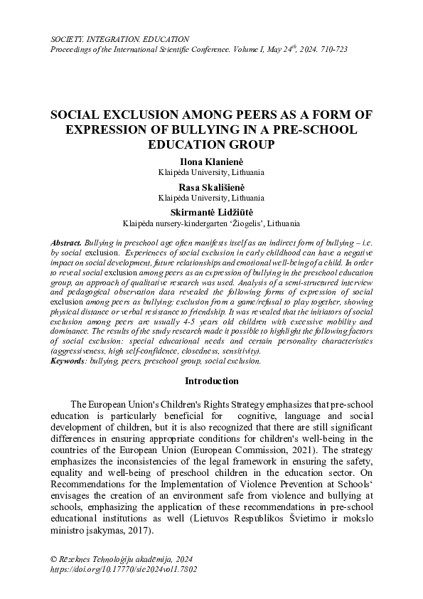 (PDF) Social Exclusion Among Peers as a Form of Expression of Bullying ...