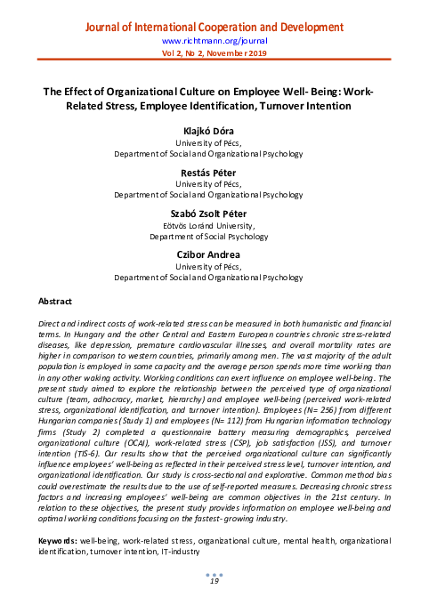 (PDF) The Effect of Organizational Culture on Employee Well- Being ...