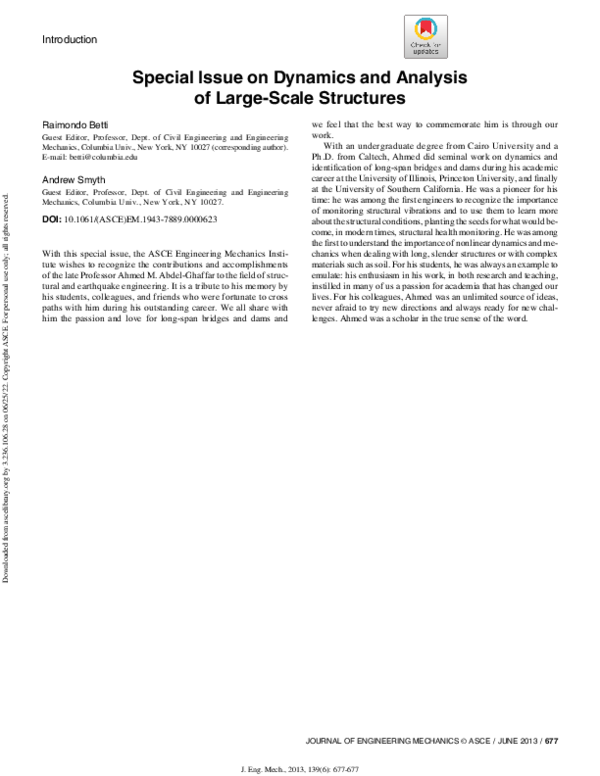 (PDF) Special Issue on Dynamics and Analysis of Large-Scale Structures