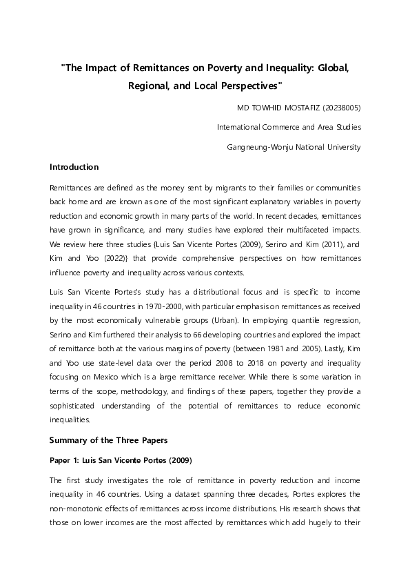 (PDF) "The Impact of Remittances on Poverty and Inequality: Global ...