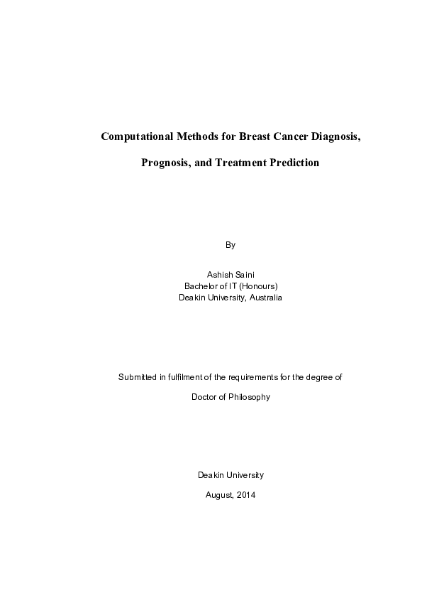 (PDF) Computational Methods for Breast Cancer Diagnosis, Prognosis, and ...