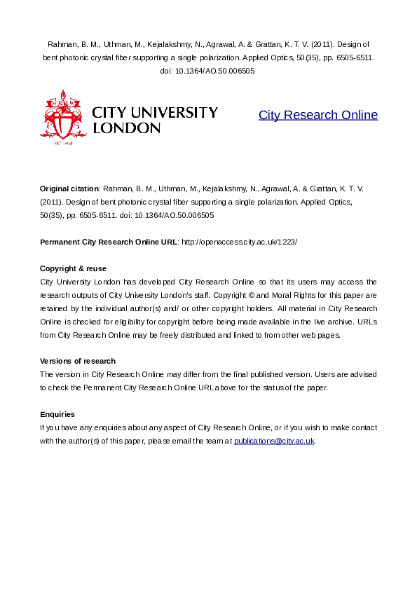 (PDF) Design of bent photonic crystal fiber supporting a single ...