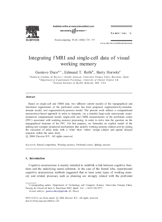 (PDF) Integrating fMRI and single-cell data of visual working memory