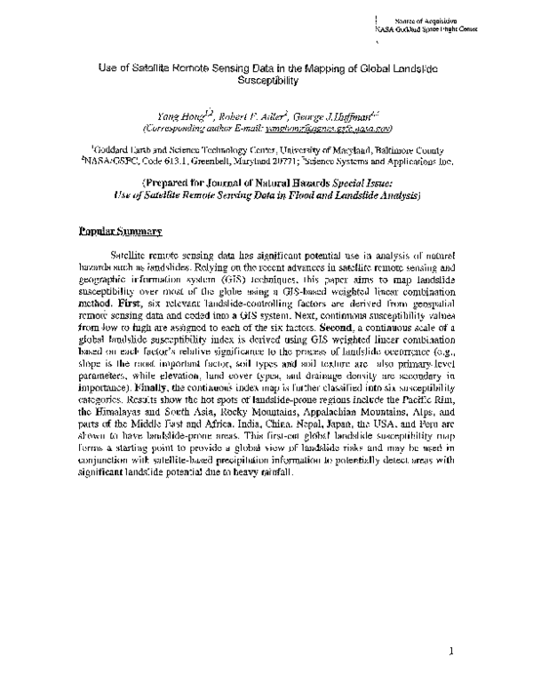 (PDF) Use of satellite remote sensing data in the mapping of global ...