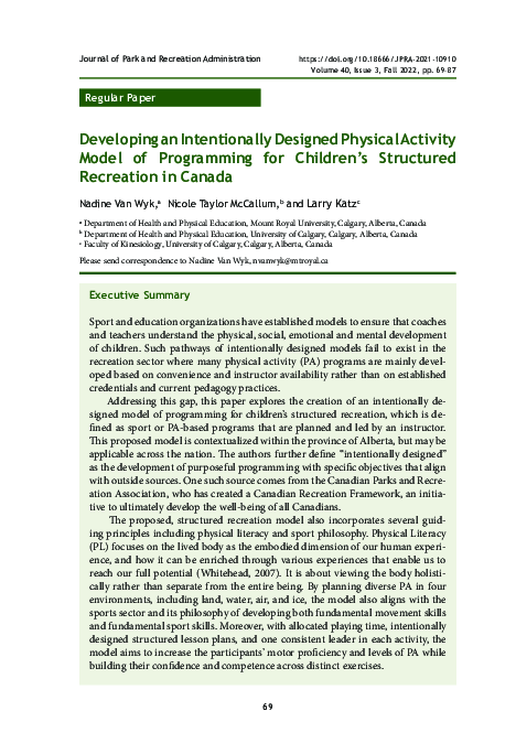 (PDF) Developing an Intentionally Designed Physical Activity Model of ...