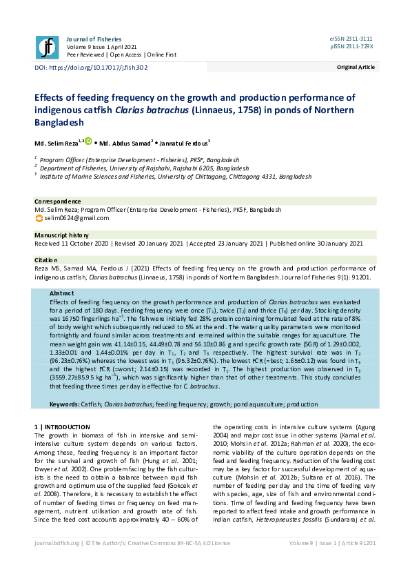 (PDF) Effects of feeding frequency on the growth and production ...