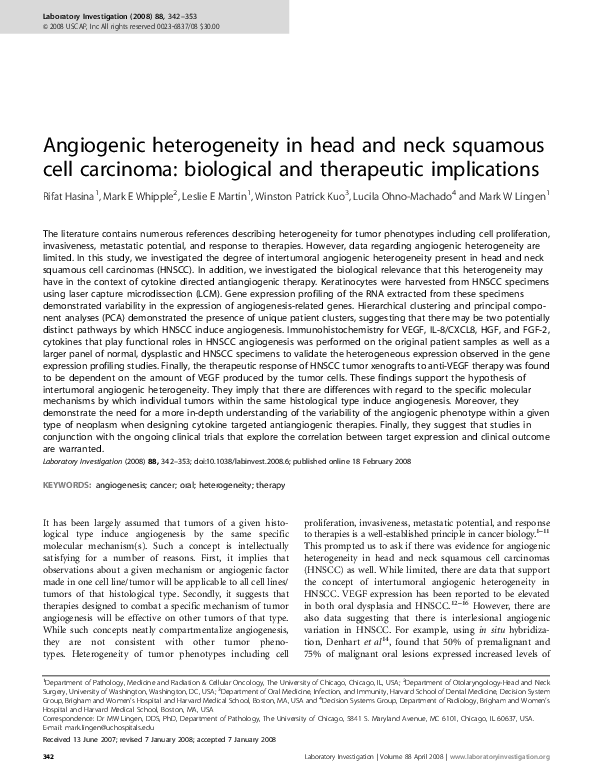 (PDF) Angiogenic heterogeneity in head and neck squamous cell carcinoma ...