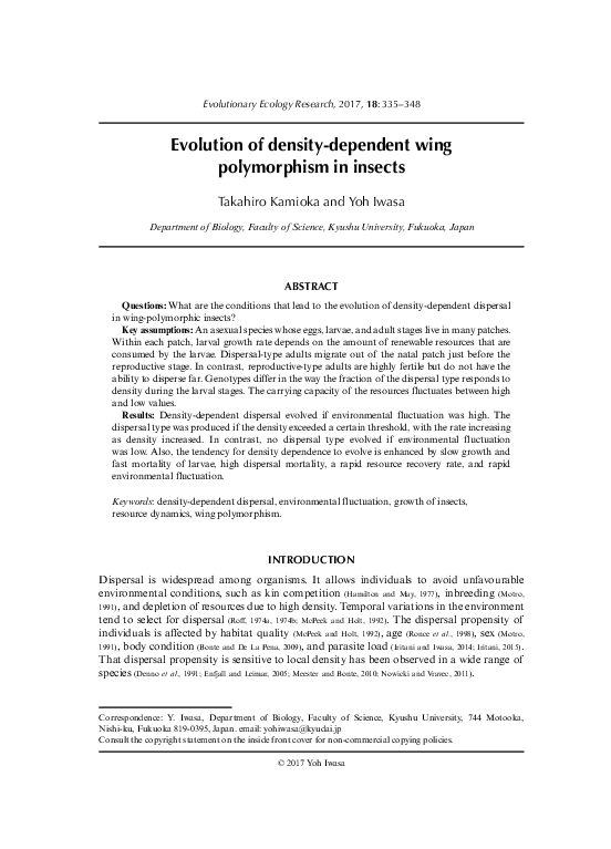 (PDF) Evolution of density-dependent wing polymorphism in insects