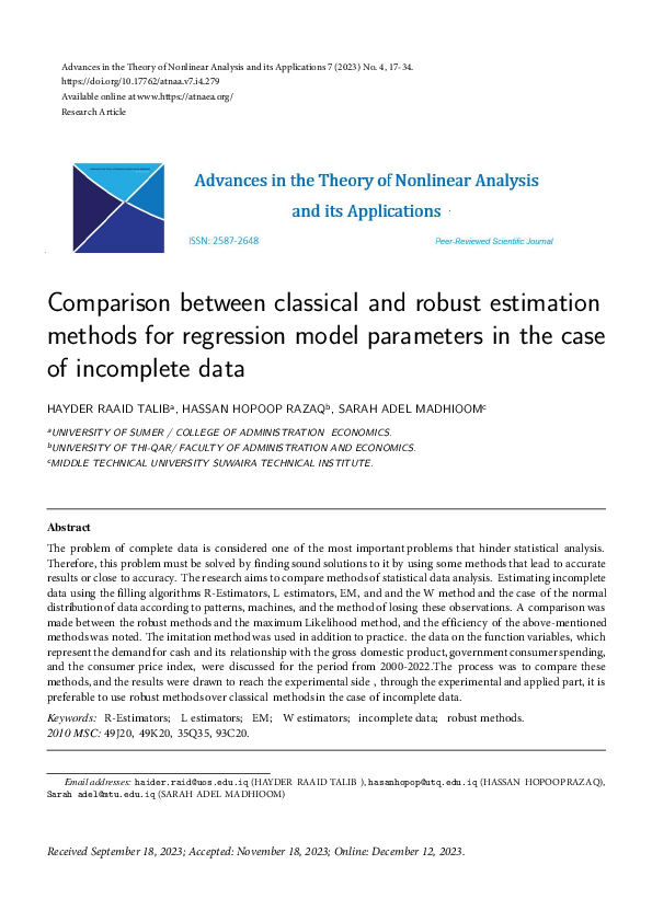 (PDF) Comparison between classical and robust estimation methods for ...