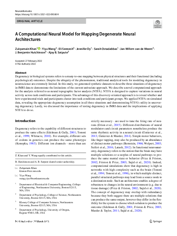 (PDF) A Computational Neural Model for Mapping Degenerate Neural ...