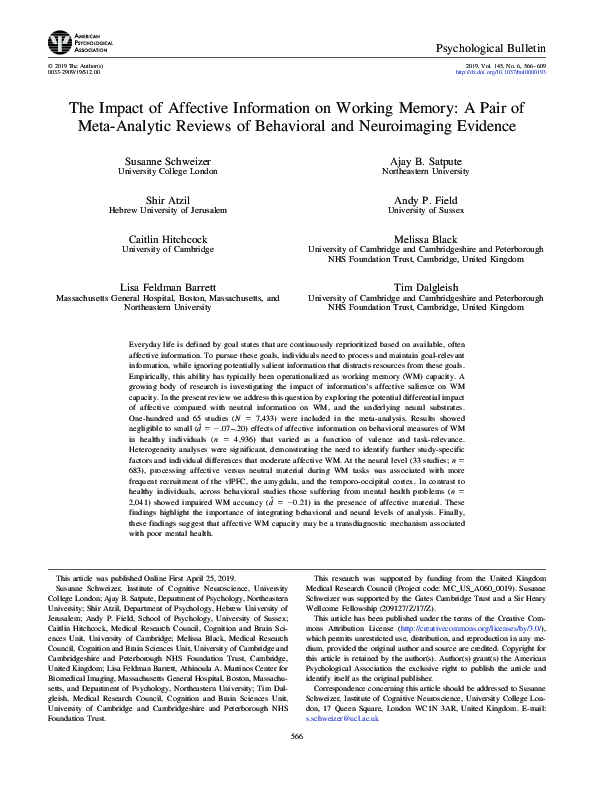 (PDF) The impact of affective information on working memory: A pair of ...