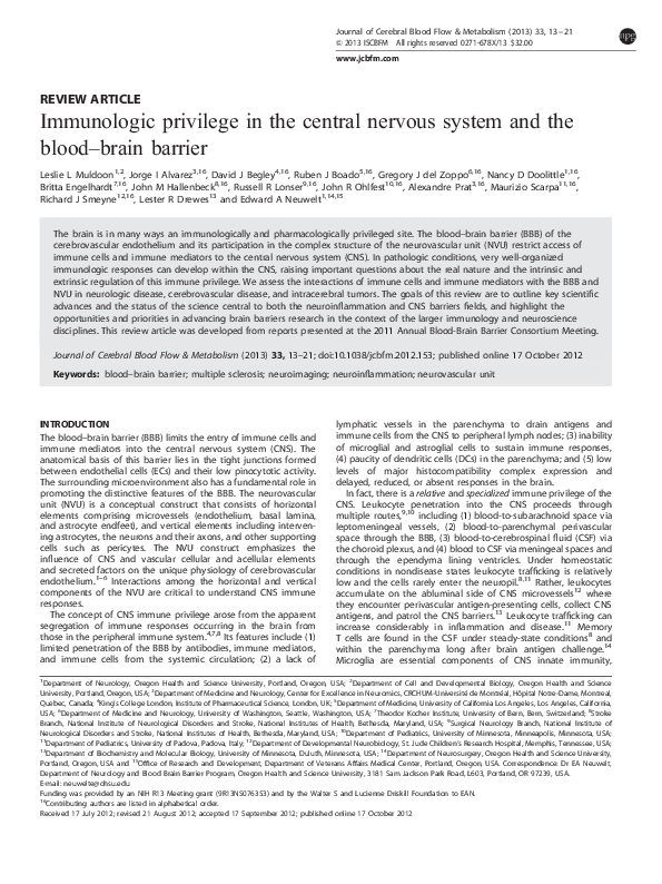 (PDF) Immunologic Privilege in the Central Nervous System and the Blood ...
