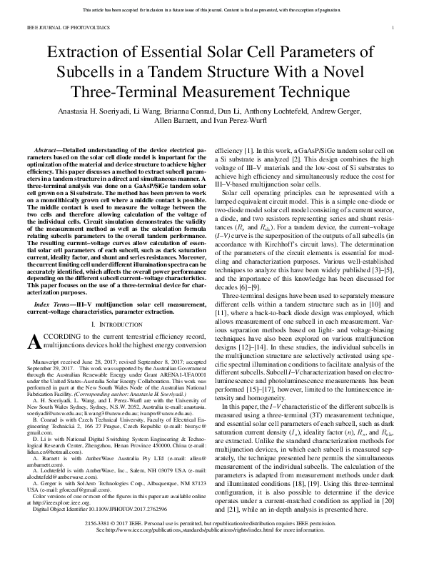 (PDF) Extraction of Essential Solar Cell Parameters of Subcells in a ...