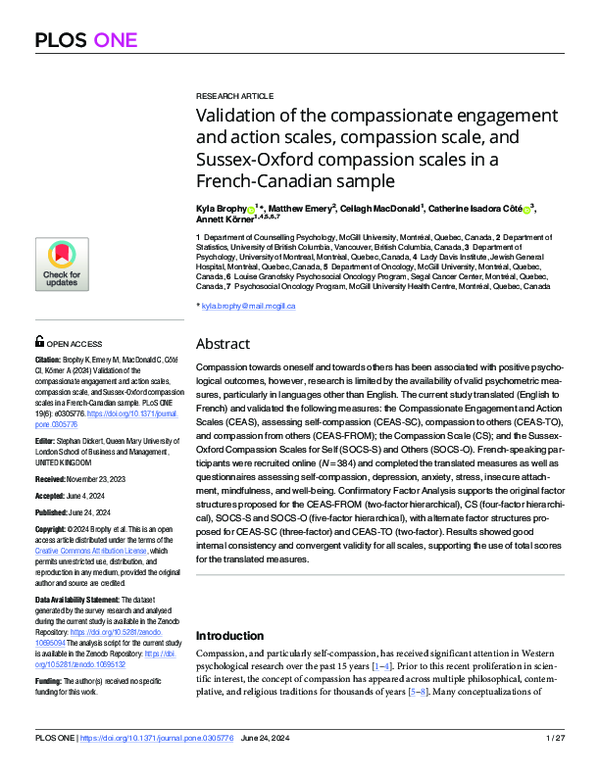 (PDF) Validation of the compassionate engagement and action scales ...