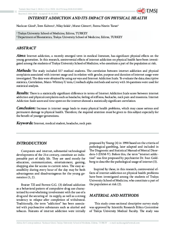 (PDF) Internet Addiction and Its Impact on Physical Health