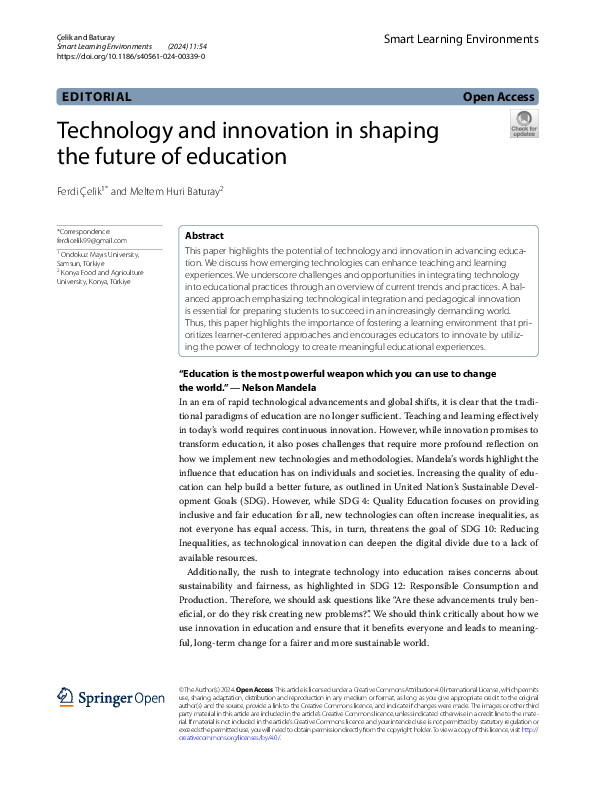 (PDF) Technology and innovation in shaping the future of education