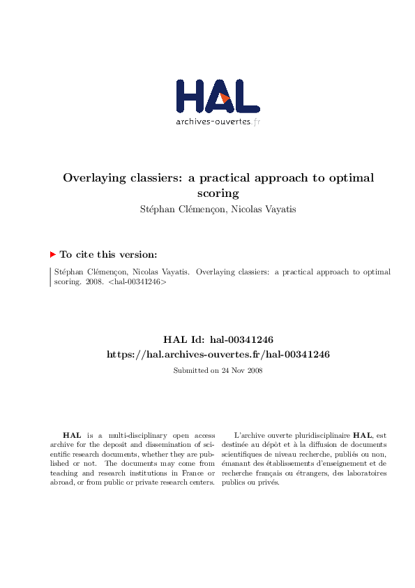 (PDF) Overlaying Classifiers: A Practical Approach to Optimal Scoring