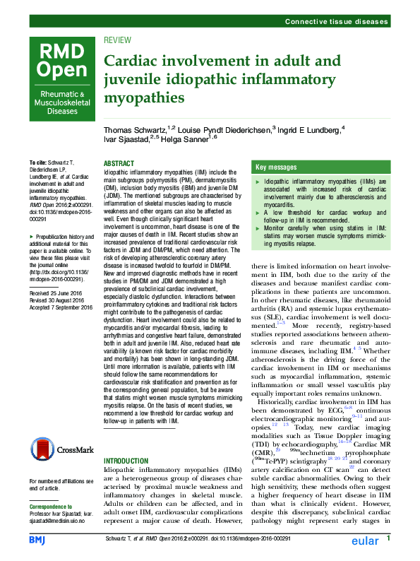 (PDF) Cardiac involvement in adult and juvenile idiopathic inflammatory ...