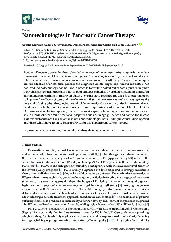 (PDF) Nanotechnologies in Pancreatic Cancer Therapy