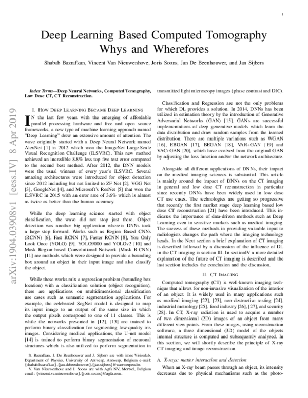 (PDF) Deep Learning Based Computed Tomography Whys and Wherefores