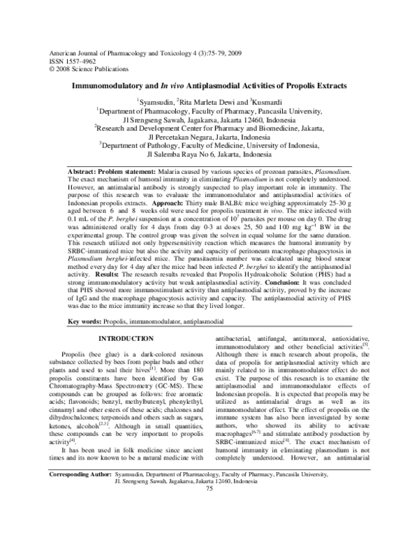 (PDF) Immunomodulatory and In vivo Antiplasmodial Activities of ...