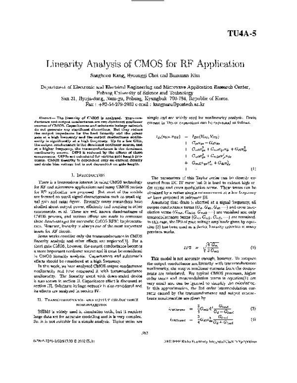 (PDF) Linearity analysis of CMOS for RF application