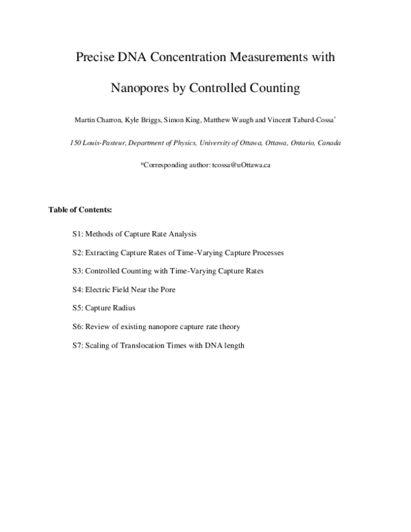 (PDF) Precise DNA Concentration Measurements with Nanopores by ...