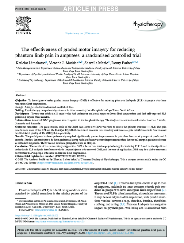 (PDF) The effectiveness of graded motor imagery for reducing phantom ...