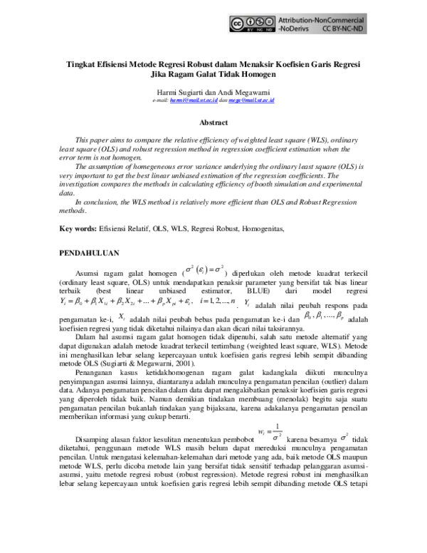 (PDF) Tingkat Efisiensi Metode Regresi Robust dalam Menaksir Koefisien ...