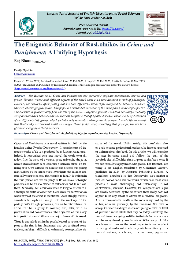 (PDF) The Enigmatic Behavior of Raskolnikov in Crime and Punishment: A ...
