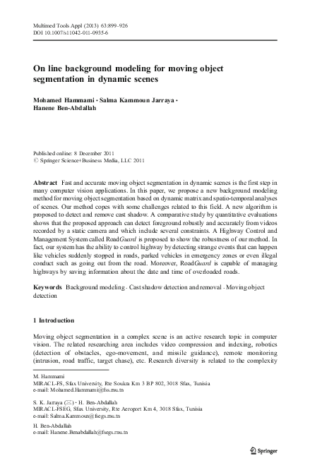 (PDF) On line background modeling for moving object segmentation in ...