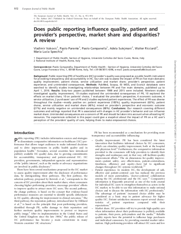 (PDF) Does public reporting influence quality, patient and provider’s ...