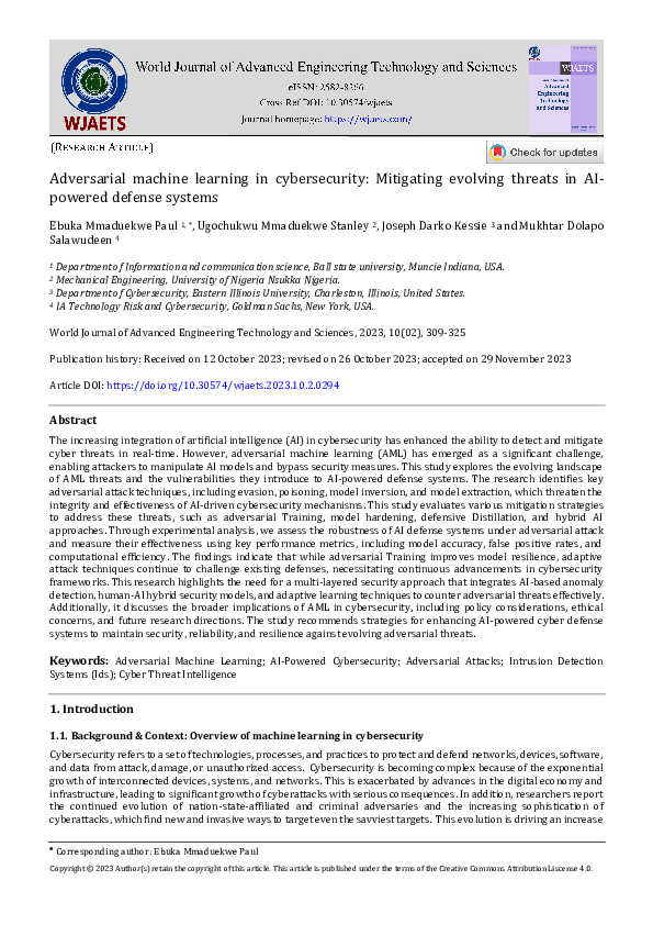 (PDF) Adversarial machine learning in cybersecurity: Mitigating ...