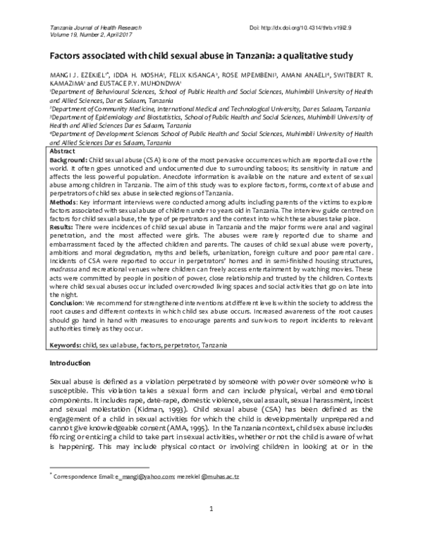 (PDF) Factors associated with child sexual abuse in Tanzania: a ...