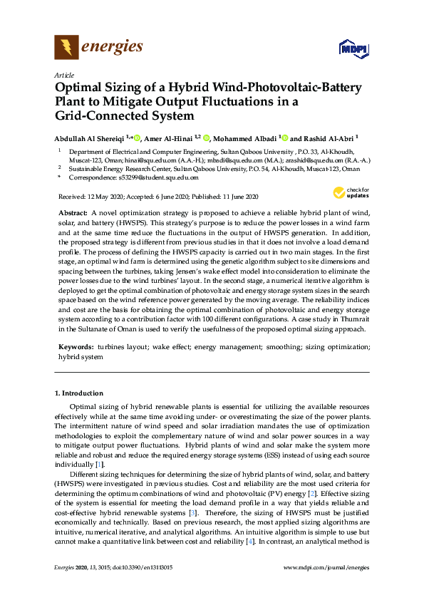 (PDF) Optimal Sizing of a Hybrid Wind-Photovoltaic-Battery Plant to ...