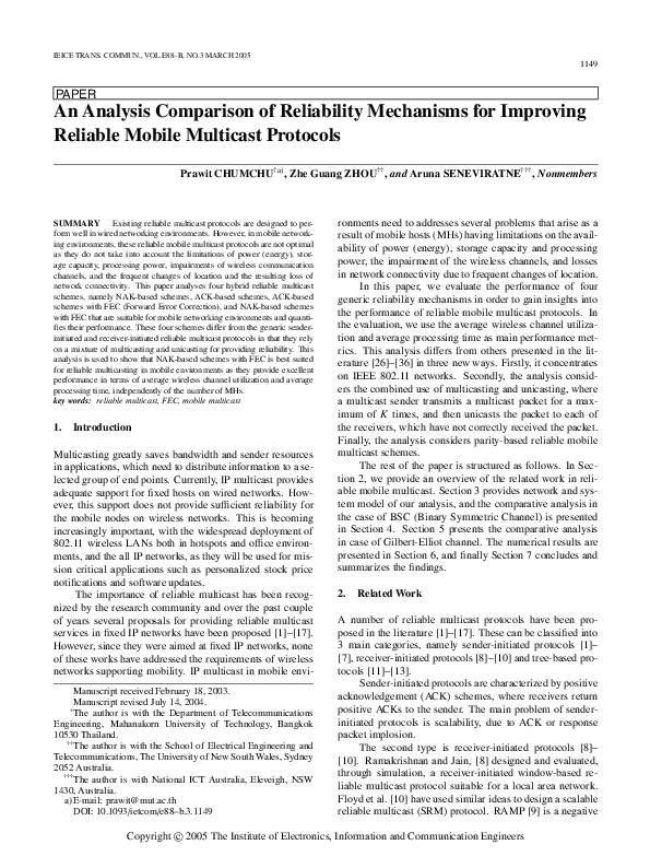 (PDF) An Analysis Comparison of Reliability Mechanisms for Improving ...