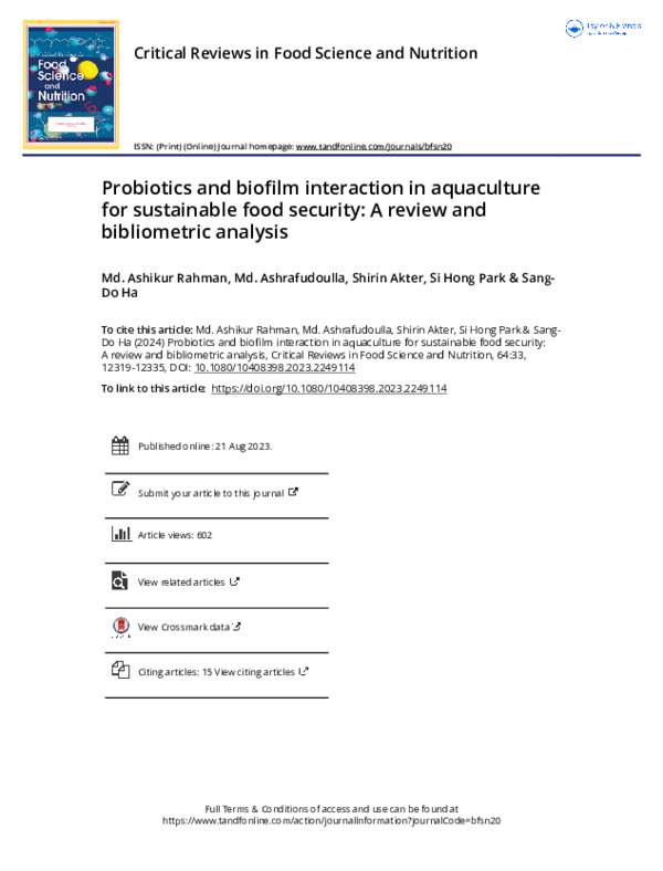 (PDF) Probiotics and biofilm interaction in aquaculture for sustainable ...