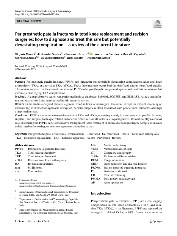 (PDF) Periprosthetic patella fractures in total knee replacement and ...